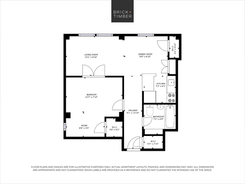 A black and white image of a floor plan for a property by Brick+Timber.